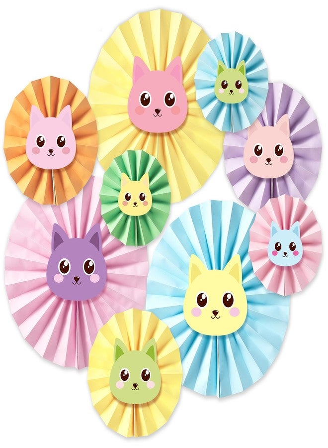 Oitnlaughter 9 Pcs Cartoon Doll House Birthday Party Fan Decorations for Cartoon Theme Cats Birthday Party Supplies Multicolor Cat House Vibrant Fun Hanging Paper Fans for Cute Cat Themed Birthdays Decorations - Image 1